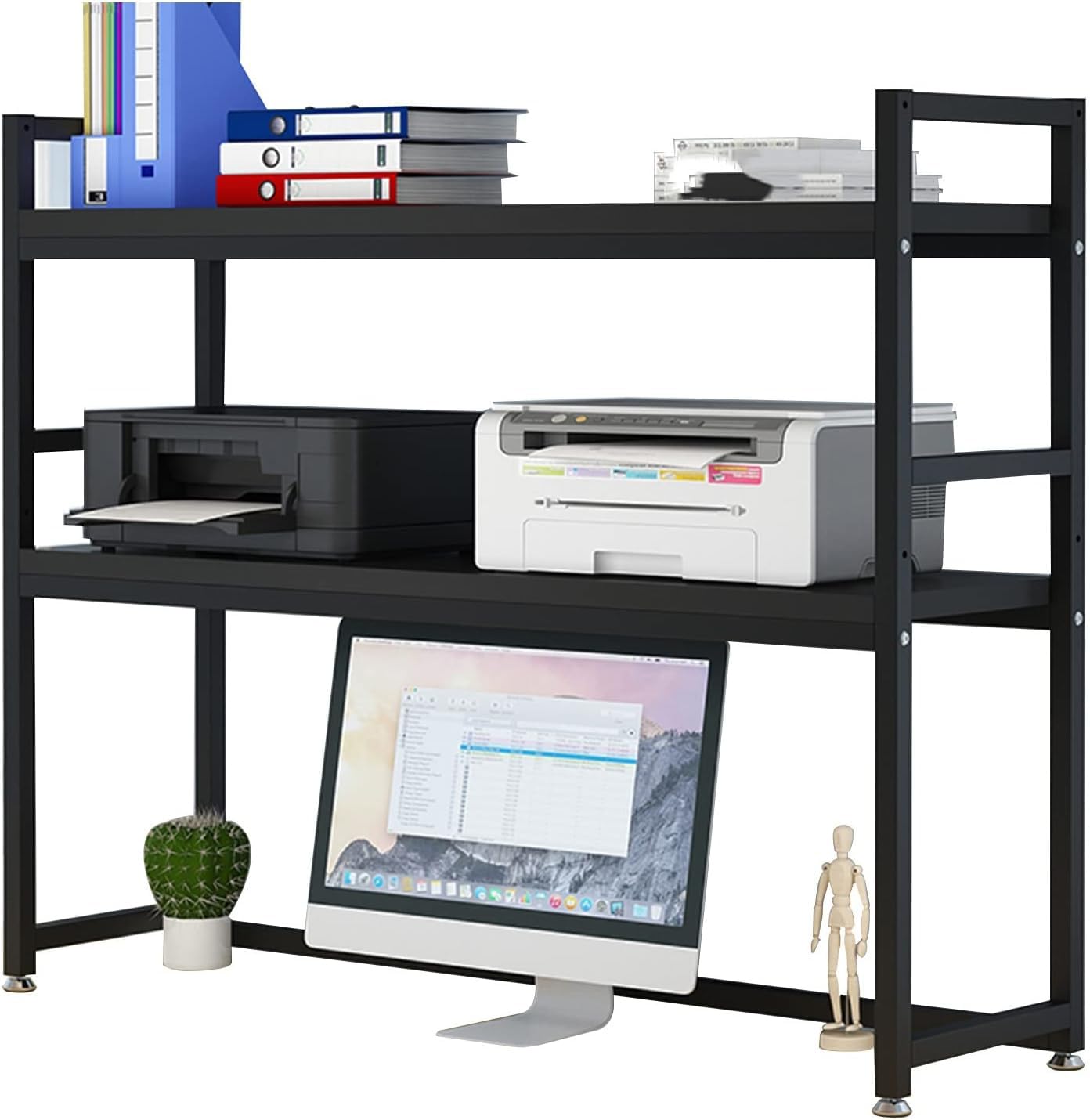 DLLDQBD Desktop Bookshelf Organizer, 2-Tier Wood Metal Bookcase, Desk Hutch Storage Shelf for Dorm, Office, Home(Size:55cm(21.65in),Color:C)
