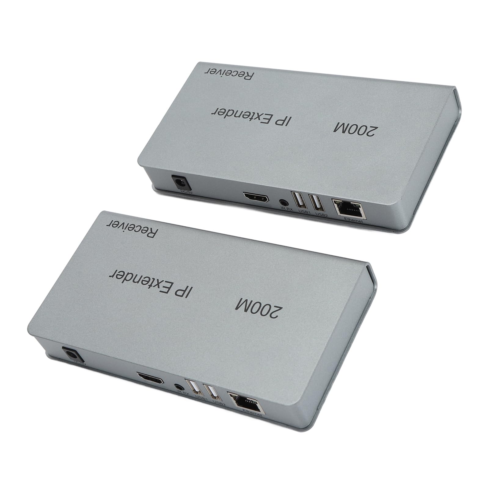 Extension IP KVM 200 M, Interface Multimédia HD KVM sur IP pour Cat5e Cat6, Contrôle USB, Matériel Pur Plug and Play, Entrée Vidéo 1080p (Prise UE)