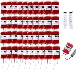 40 Packs Halloween Decorations Blood Bags for Drink, Reusable Drink Cups Containers with Syringe and Clips Pouch Prop for Doctor Nursing/RN Graduation Zombie Vampire Party Supplies