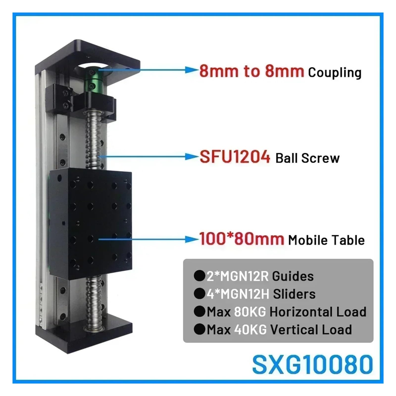 Dual Optical Axis Manual Sliding Table Rail Guide 80mm Width Double Rail Sliding Table Ball Screw Linear Guide Table SFU1204 80KG Load 4 Sliders(300mm Stroke)
