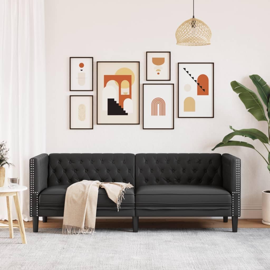 Divano Chesterfield a 3 posti, in ecopelle, imbottito, con bottoni classici, per soggiorno e ufficio, 194 x 74,5 x 70,5 cm, design senza tempo