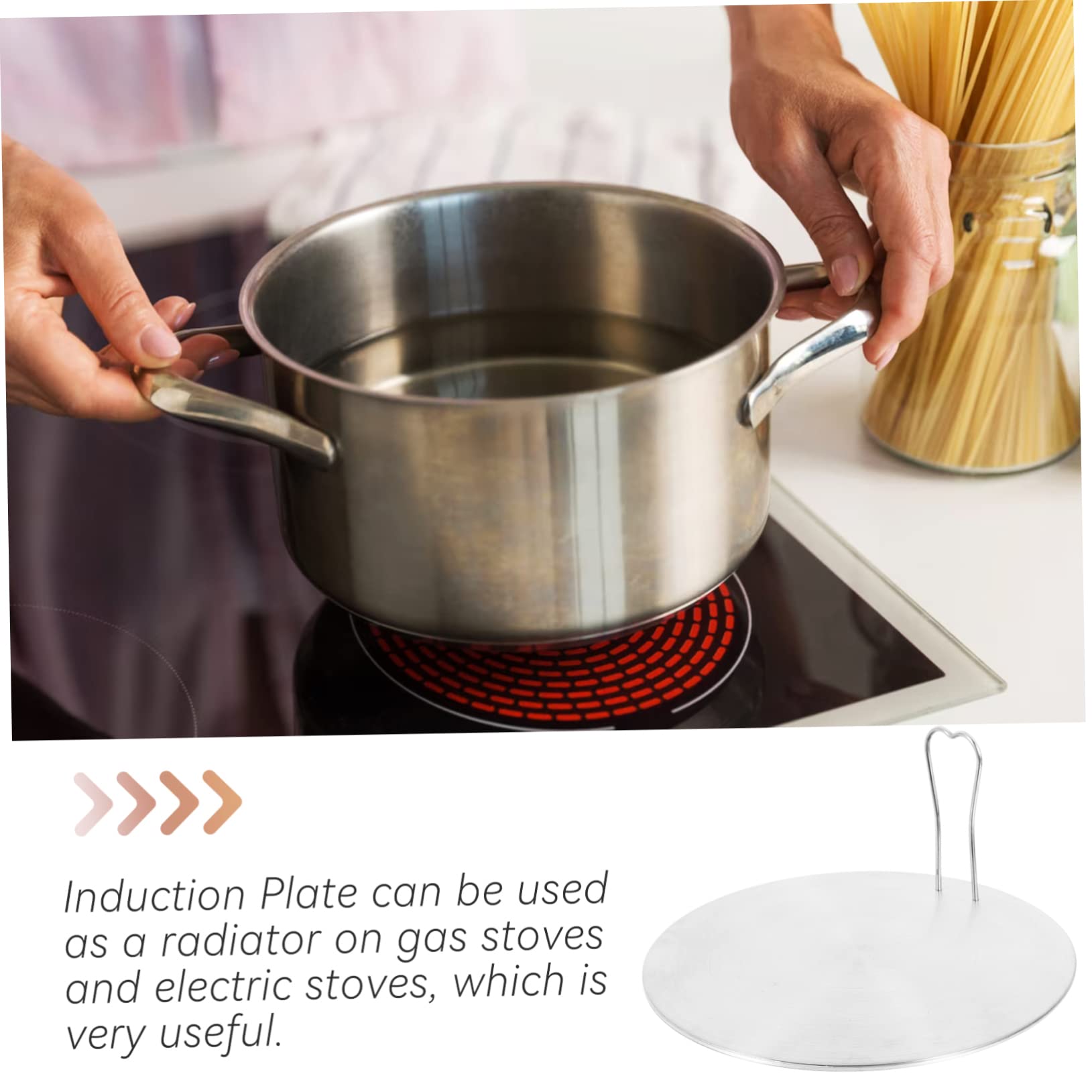 LABRIMP Adaptador de Calor Cocina de Acero Inoxidable para Placa No Difusor Calienta Magnéticas para Cocinas Eléctricas Ollas | Mango Integrado, para Utensilios No Magnéticos, Uso en Cocinas de Gas y Eléctricas