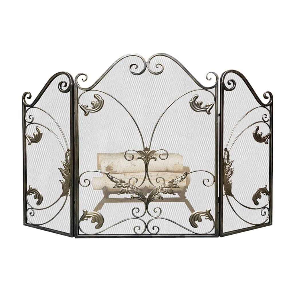 Schermi per Caminetti di Guardia Schermo antincendio scolpito Tri-fold Iron battuto realizzato vecchio camino Schermo divisorio Piano-soffitto recinzione domestica con schermo a prova di fuoco rete Ac