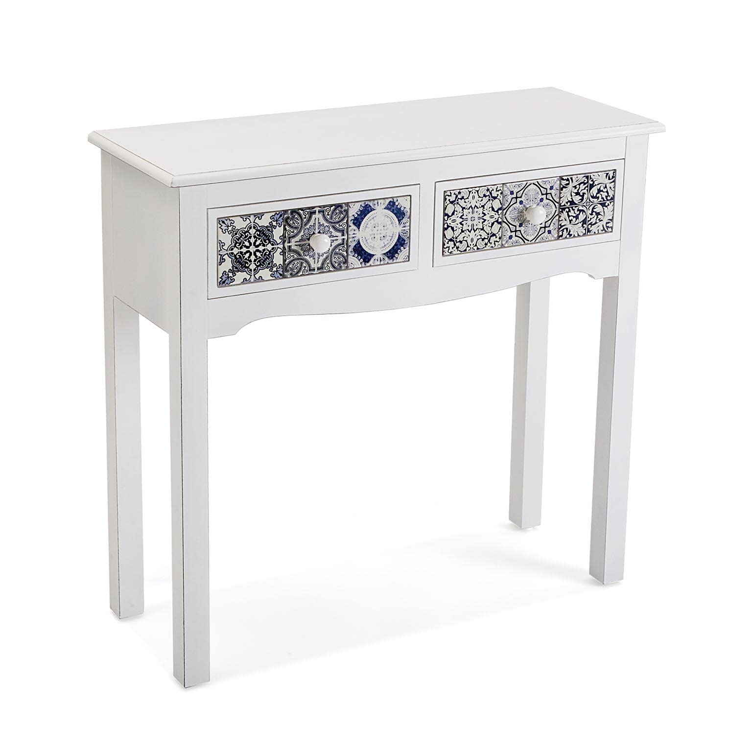 Versa Pireo Mueble Recibidor Estrecho para Entrada o Pasillo, Mesa Consola, con 2 cajones, Medidas (Al x L x An) 78 x 30 x 81 cm, Madera MDF, Color Blanco
