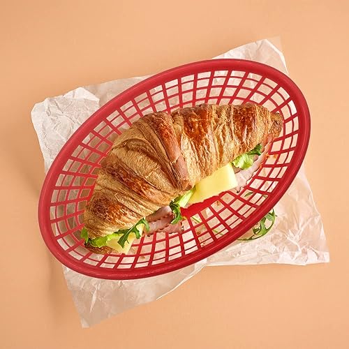 Miniatura 6 de Cezoyx Paquete de 50 cestas rojas de comida rápida, 8.9 x 5.6 x 1.5 pulgadas, bandejas de plástico ovaladas para servir alimentos para suministros