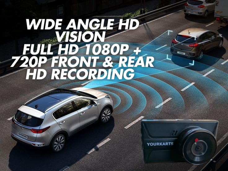 Image of YOURKARTS.COM T968 Pro Dash Cam | Camera - Full HD 1080P + 720P Front & Rear Camera with 3-Inch IPS Display, G-Sensor, USB-A to Type-C Cable 3m and Night Vision-18 Months Warranty