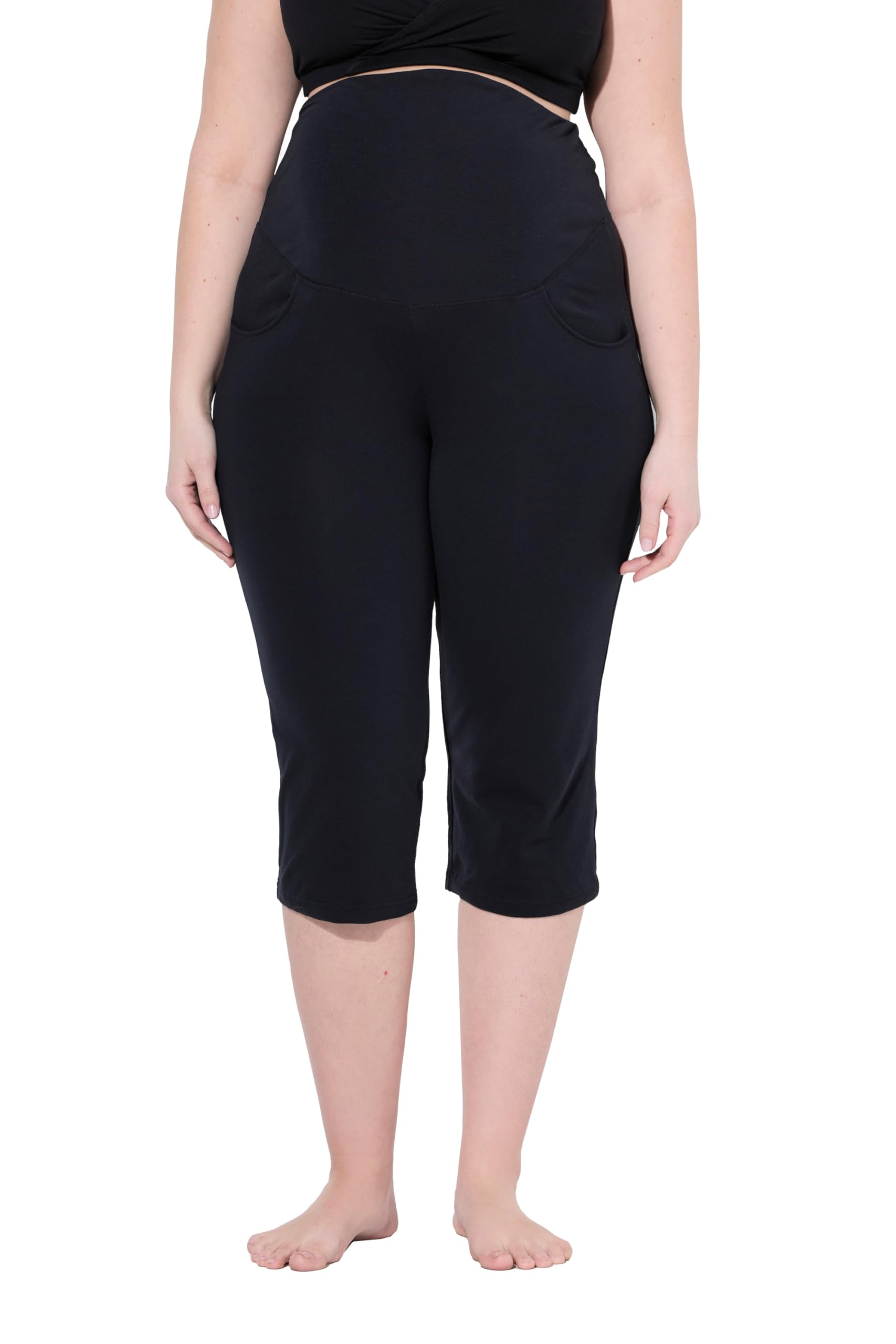 Ulla Popken Damen große Größen Übergrößen Plus Size Mama-Caprihose, Umstandshose, Umklappbund 853609