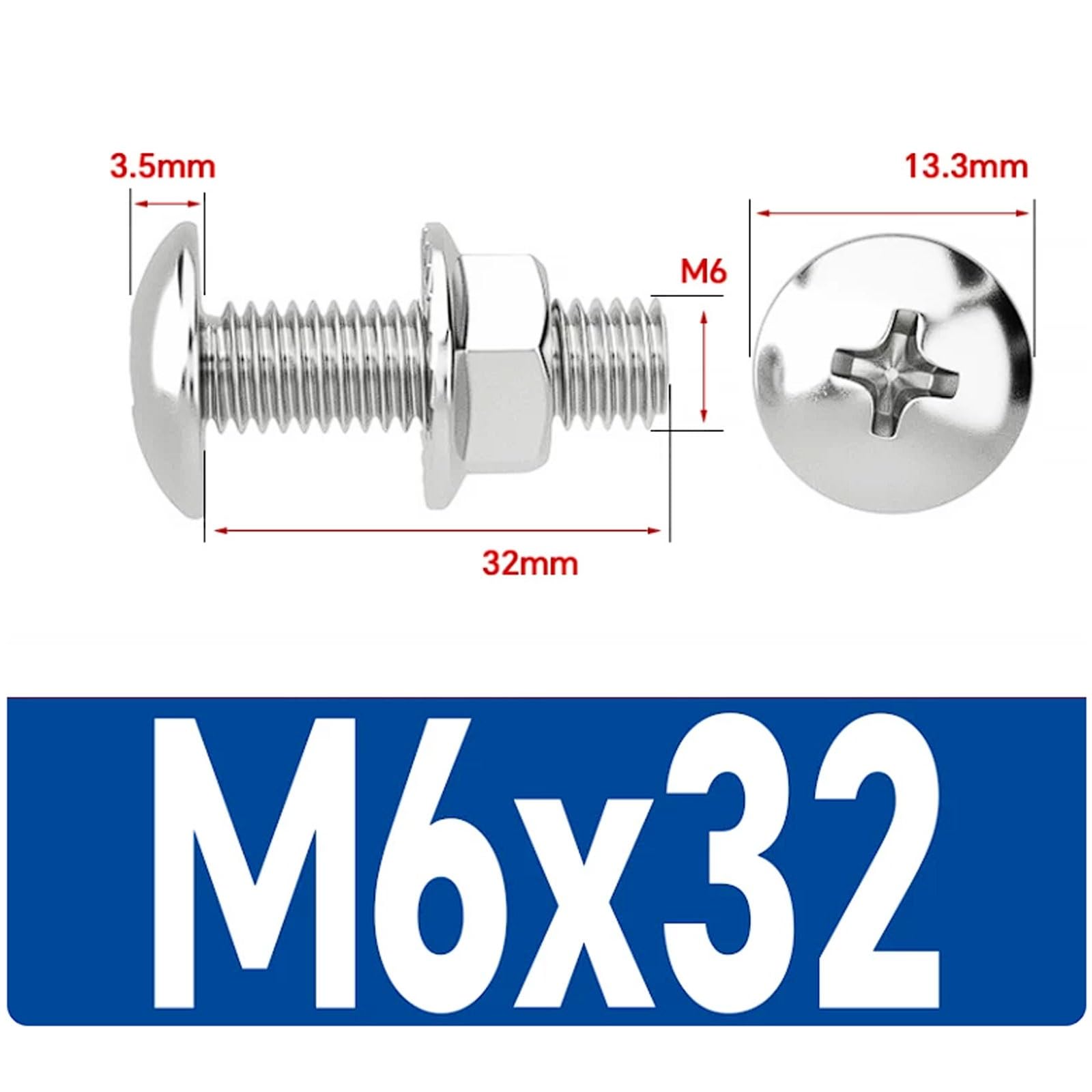 Kit de tuercas y pernos cruzados cabeza plana grande M6 acero inoxidable 304, 40 juegos, tornillos avellanados extra anchos(M6x32 [40 sets])