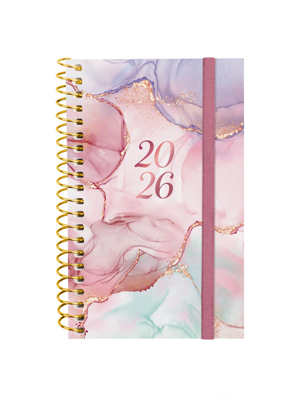 Finocam - Spiral Agenda 2026 Week to View Horizontal | January - December (12 months) | Yearly Agenda 2026 | Polypropylene Cover Spiral Design Collection - Goldy