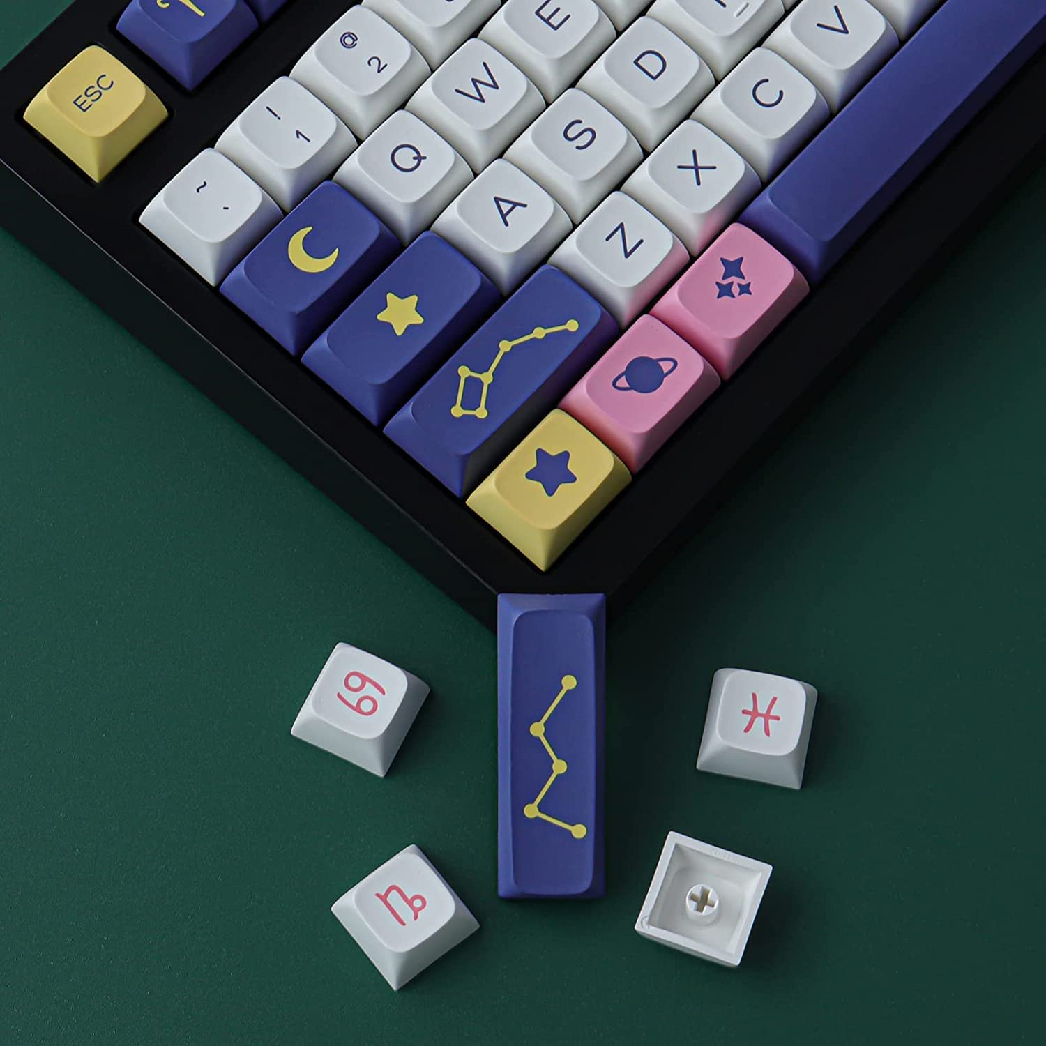 JOMKIZ nasadki na klawisze, 132 klawisze zestaw nasadek klawiszy z PBT barwnik sublimacyjny XDA nasadki na klawisze profilowe do klawiatury mechanicznej Cherry MX Switch