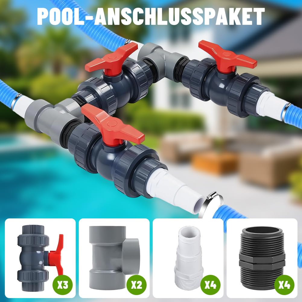 Bypass Pool Set Ø 50 mm Wärmepumpe Pool Anschluss-Set, Poolheizung Wärmepumpe Solar Heizung Pool Bypass mit 32mm 38mm Schläuchen,Steuerung der Wasserzufuhr für eine optimale Temperaturregulierung