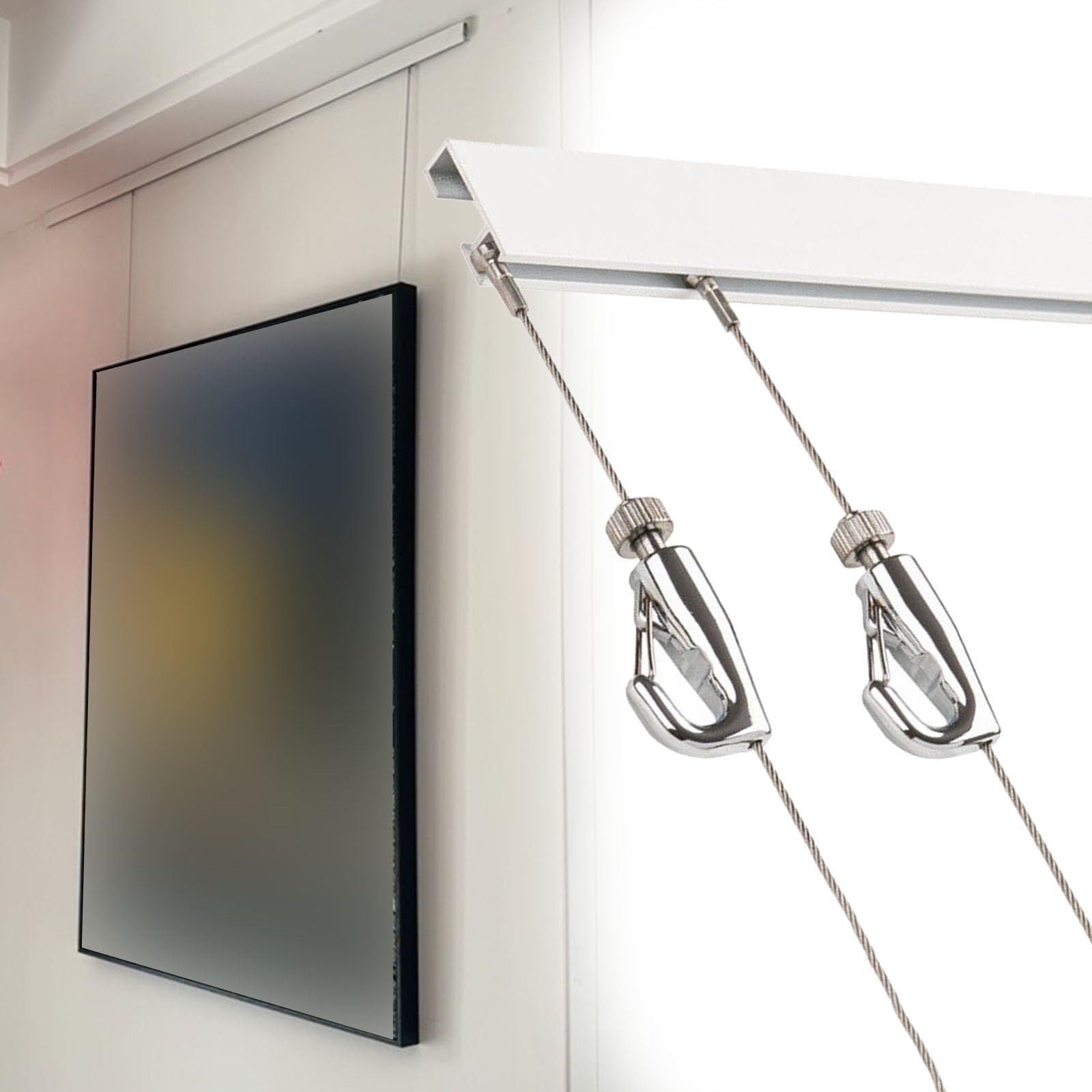 Riel para colgar cuadros, riel ajustable para exhibición de fotos con cuerda y gancho, para pinturas en lienzo y espejos grandes