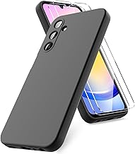 Vansdon Case Compatible with Samsung Galaxy A25 5G Case, Pack of 2 Tempered Glass Screen Protector, Soft TPU Liquid Silicone Case, Shockproof Rubber Silicone Gel, Case Black