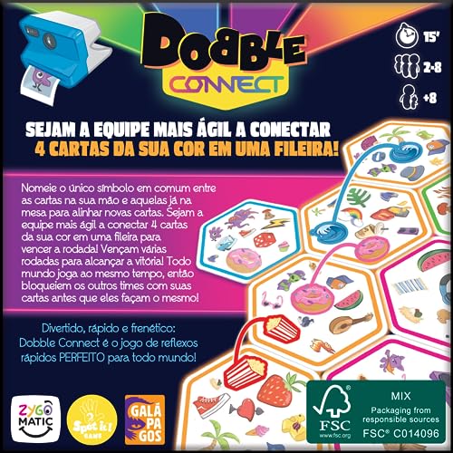 Galápagos, Dobble Connect, Jogo de Cartas para Amigos, 2 a 8 jogadores, 15 minutos por partida