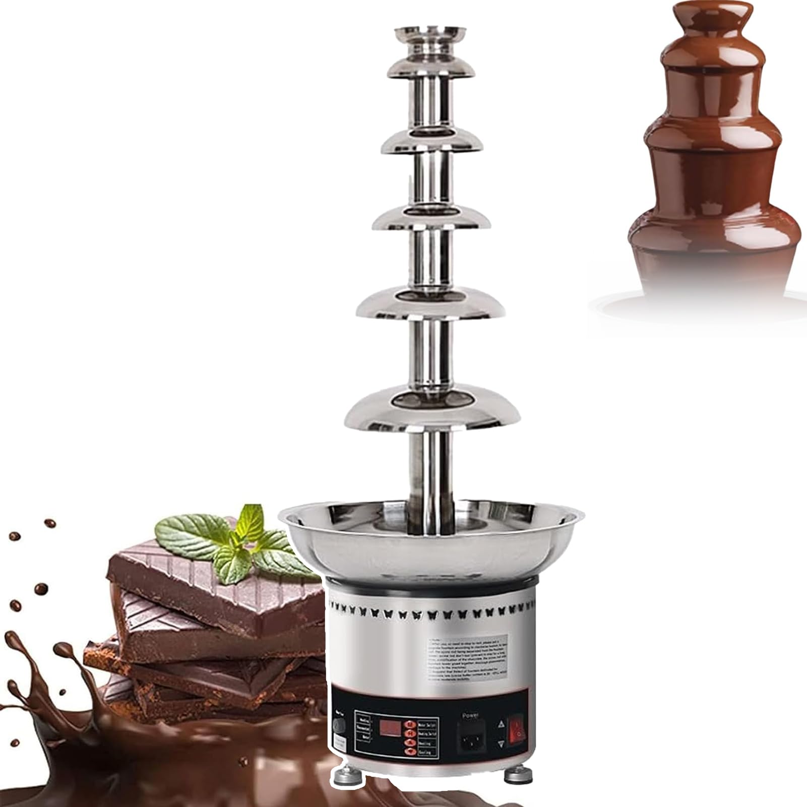 Fontaine à chocolat électrique commerciale en acier inoxydable, empêche les éclaboussures, grande capacité, pour fêtes et rassemblements