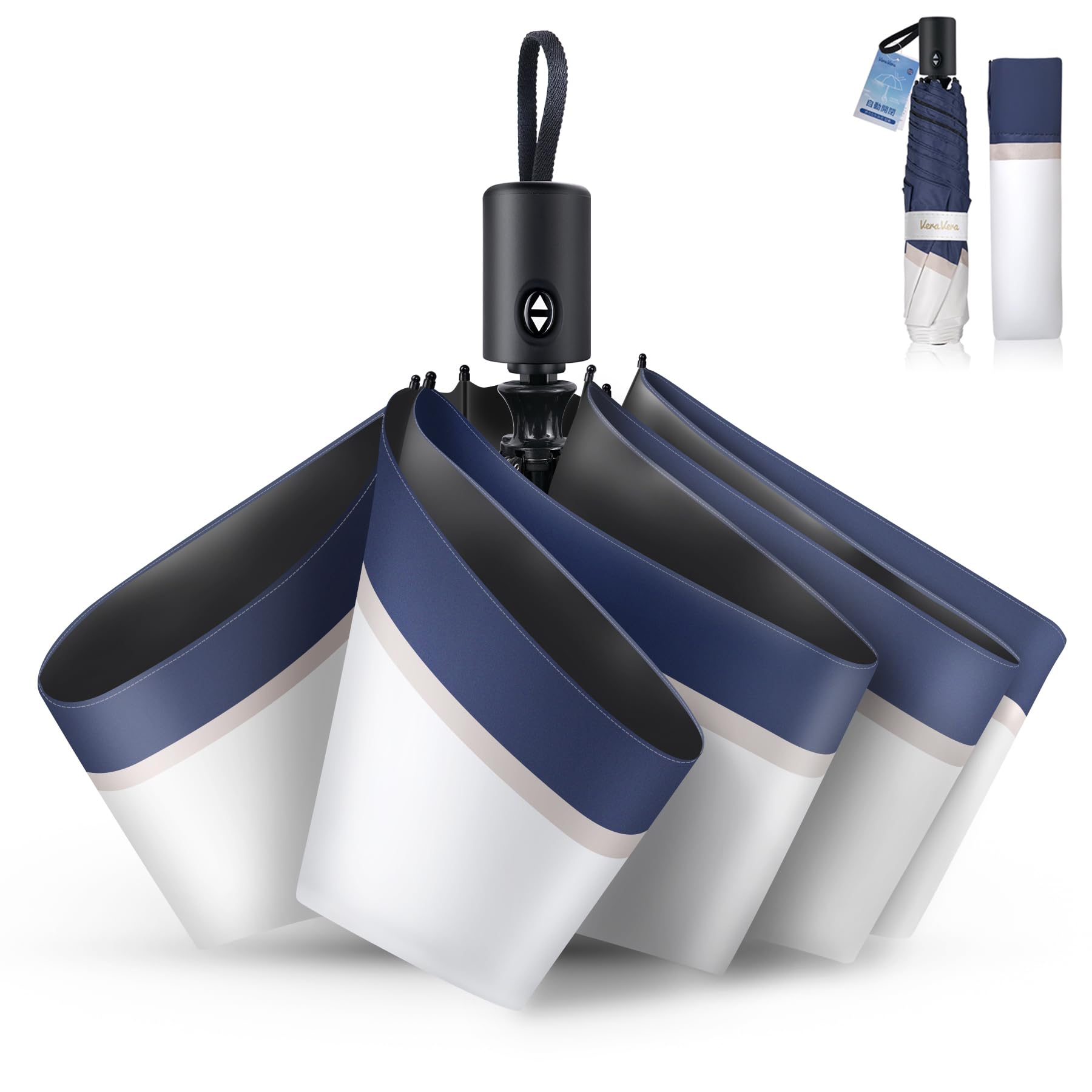 Parasol, UV Protection, Heat Insulation, One-Touch, Automatic Opening/Closing [Reflective Cooling Material, JIS Certified], Folding Parasol, 100% Light Shield, Lightweight, 6 Ribs, Foldable, Compact :