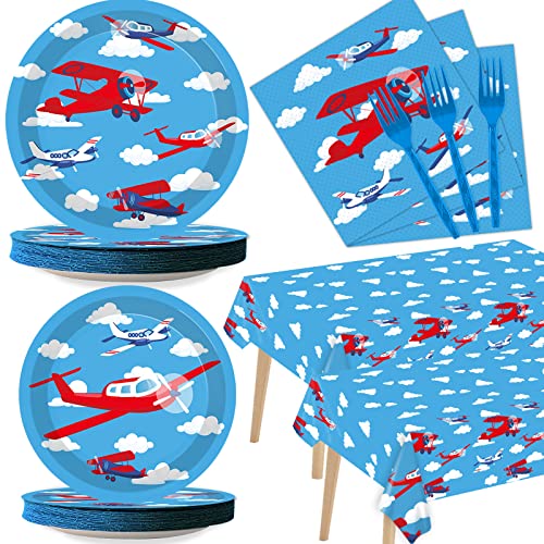 Airplane Party Supplies Tableware Kit For 24 Guests Helicopter Birthday Party Paper Plates Napkins Decorations Favors With Tablecloth And More For Kids #TOP14