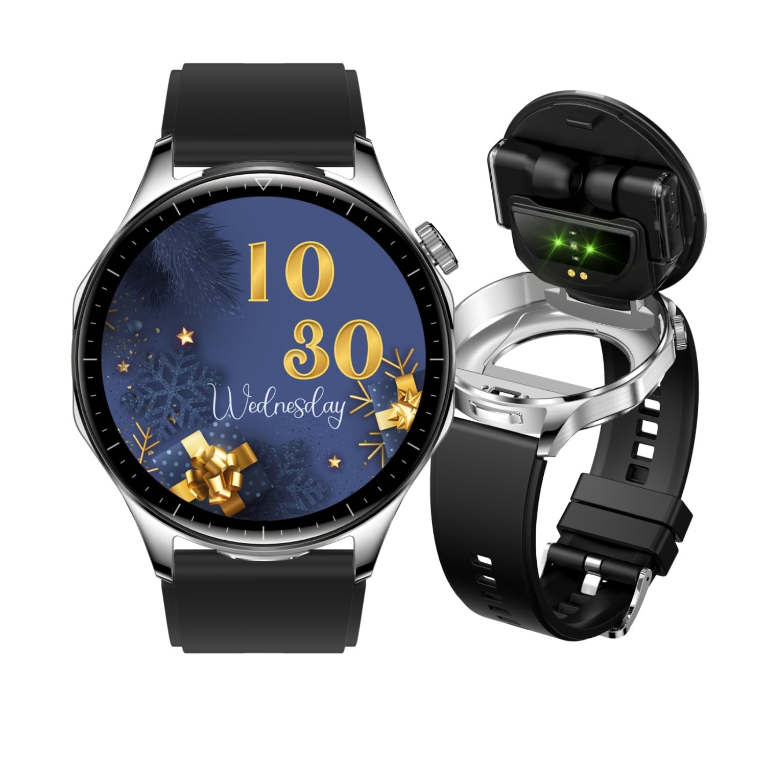 AIEK Smartwatch Uomo Donna, Cuffie Bluetooth, Orologio Intelligente Fitness con 1.43'' AMOLED, Fitness Tracker 100+ Sportive per Fascia Cardio SpO2 Sonno,Ciclo Mestruale per Android iOS (Argento)