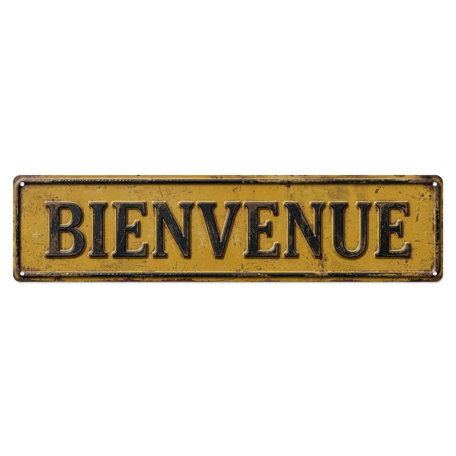 Vintage Mustard Yellow Tin Welcome Metal Tin Skinny Sign Plaque Wall Decor for Cafe, Club Bar, Office, Home Garden Metal Poster 4x16Inch