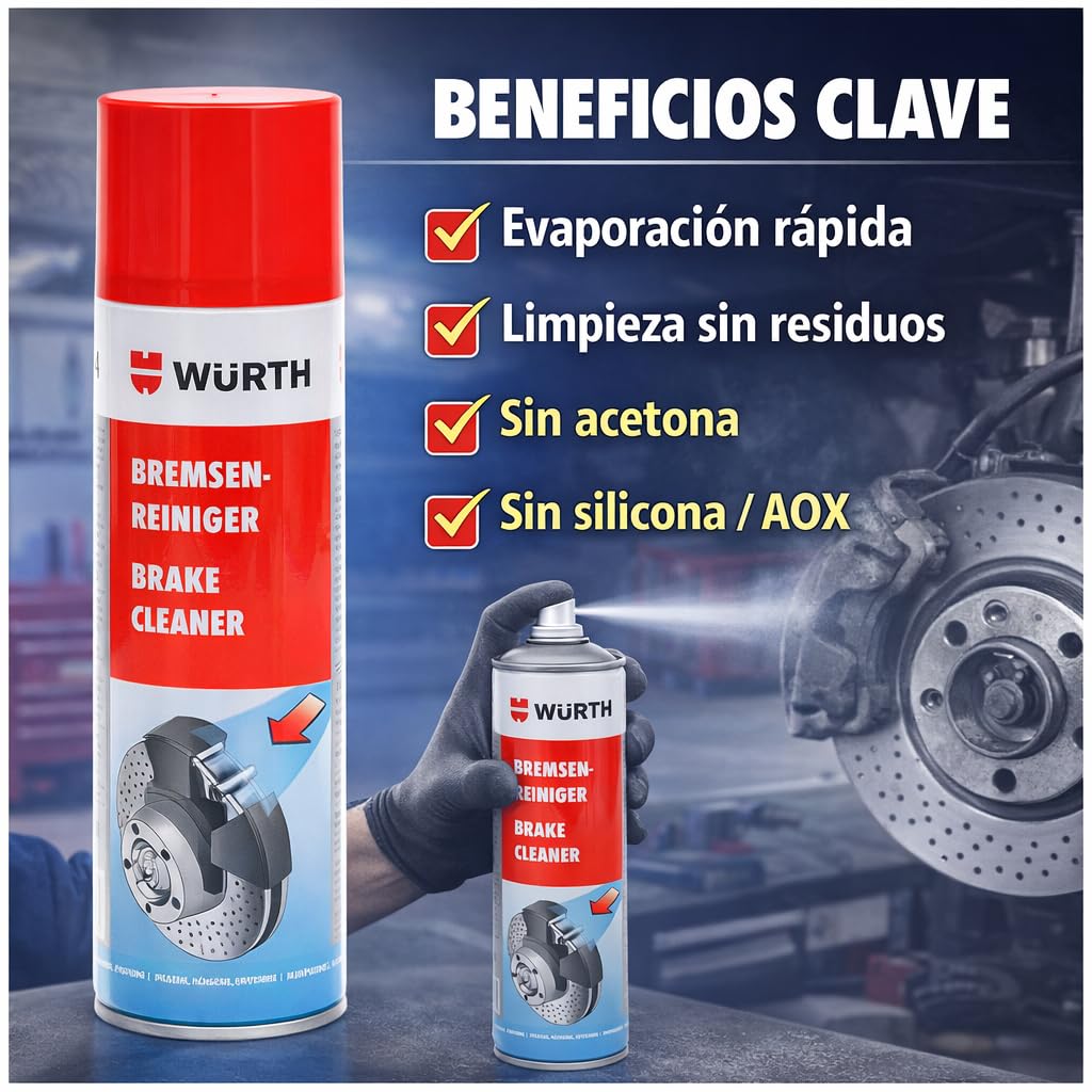 Wurth Limpiador de Frenos, Eliminador de Grasas y Residuos de Aceite, No Daña Plásticos, Secado Rápido, Sin Siliconas, Paquete de 4 - 4
