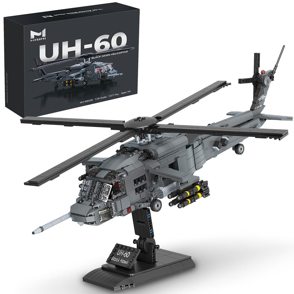 MISINI M8039 UH-60 Bewaffneter Black Hawk Hubschrauber Klemmbausteine Technik, 1377 Teile Militärserie Armee Spezialeinheiten Flugzeug, Mehrzweck- und Kampfhubschrauber Geschenk für erwachsene Sammler