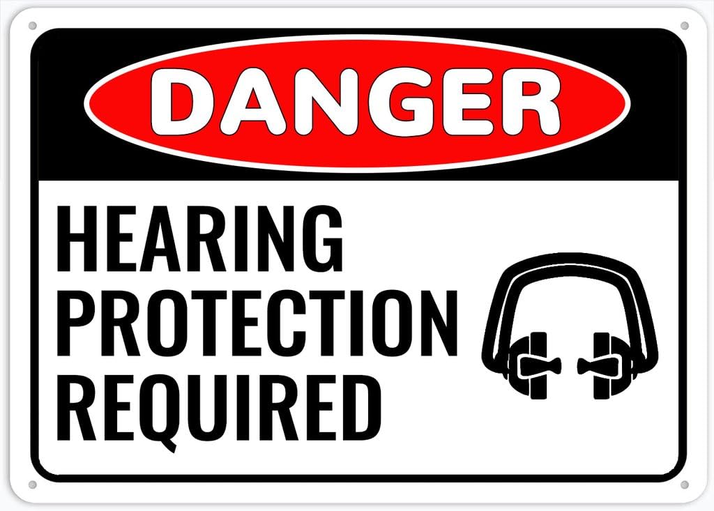 8"x12" Tin Metal Sign - Danger Safety Sign Hearing Protection Required - Outdoor Decor, Road/Street Warning Use