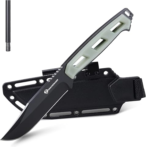 DRACHENADER Cuchillo de cinturón solixar, longitud de la hoja 10 cm cuchillo de espiga completa, acero 5cr13mov, cuchillo de exterior con acero al fuego y funda de kydex, hoja negra + mango natural