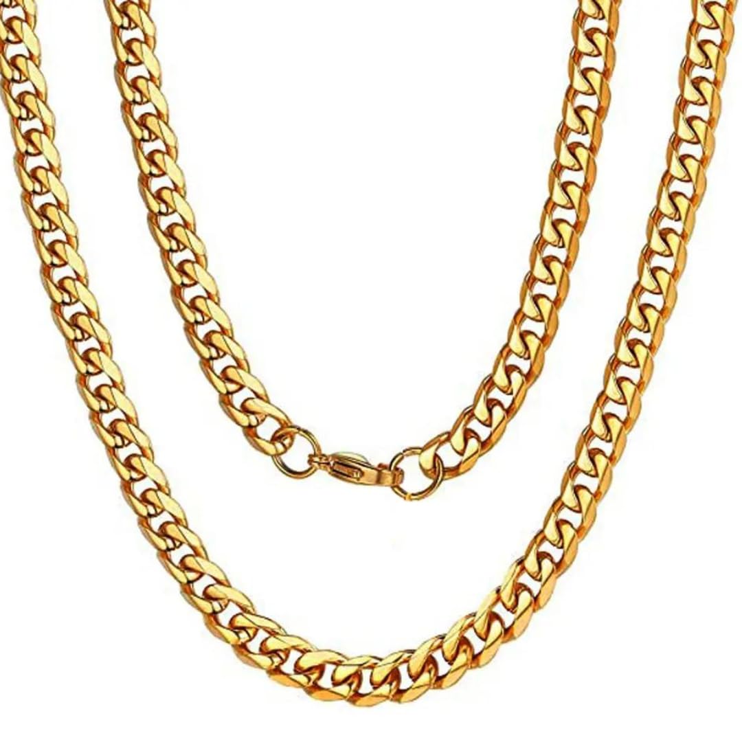 DVRKCadena Cubana 5mm Oro para Hombre de Acero Inoxidable Bañado en Oro 18k