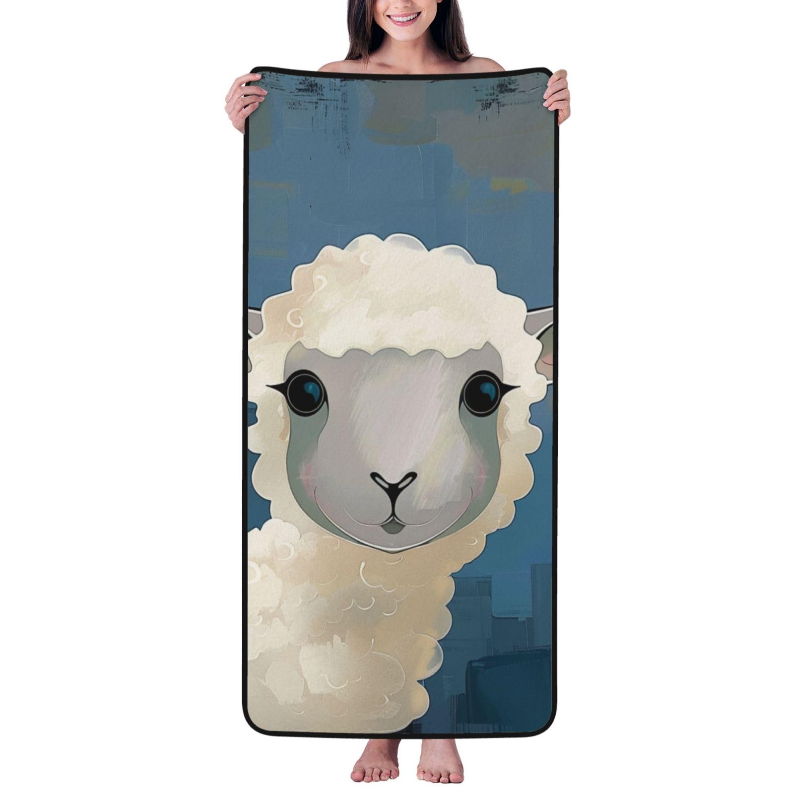 WPKJU Sheep Art Printed Bath Towel with Black Edging - 27x55 in Soft Extra Absorbent Coral Velvet Shower Towels for Bathroom