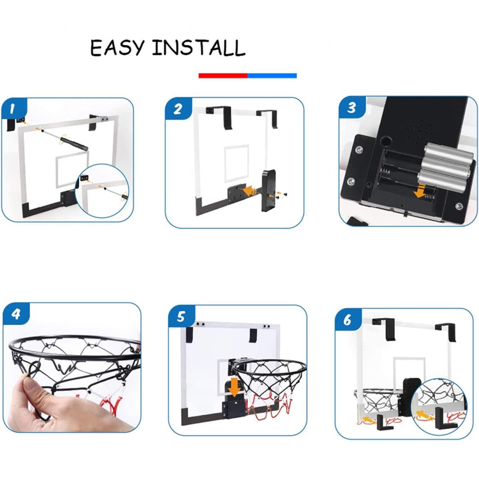 Canestro Basket Esterno con Tabellone, Segnapunti Elettronico con Audio Montaggio A Parete Canestro Basket da Camera Muro, per Porta,Parete della Piscina