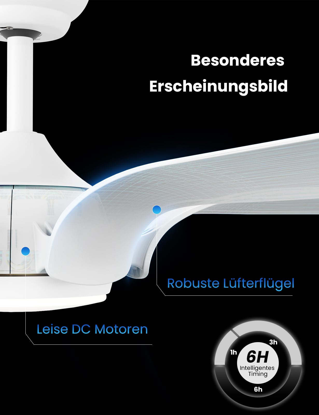 CJOY Deckenventilator mit Beleuchtung 142cm Weiß Fernbedienung Leise 6 Geschwindigkeiten 3 CCT Dimmbar Reversible 5 Flügel