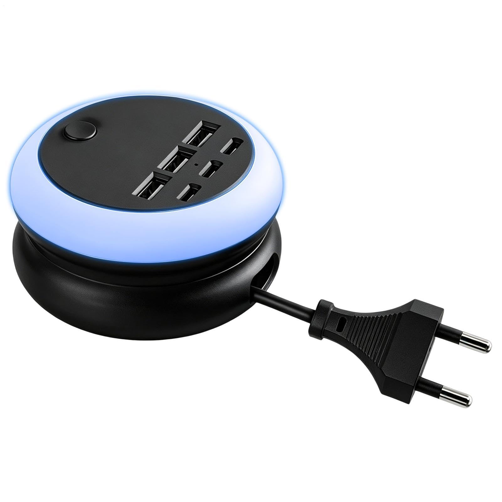 Chargeur USB multiport ajustable avec veilleuse LED et système de rangement - 8