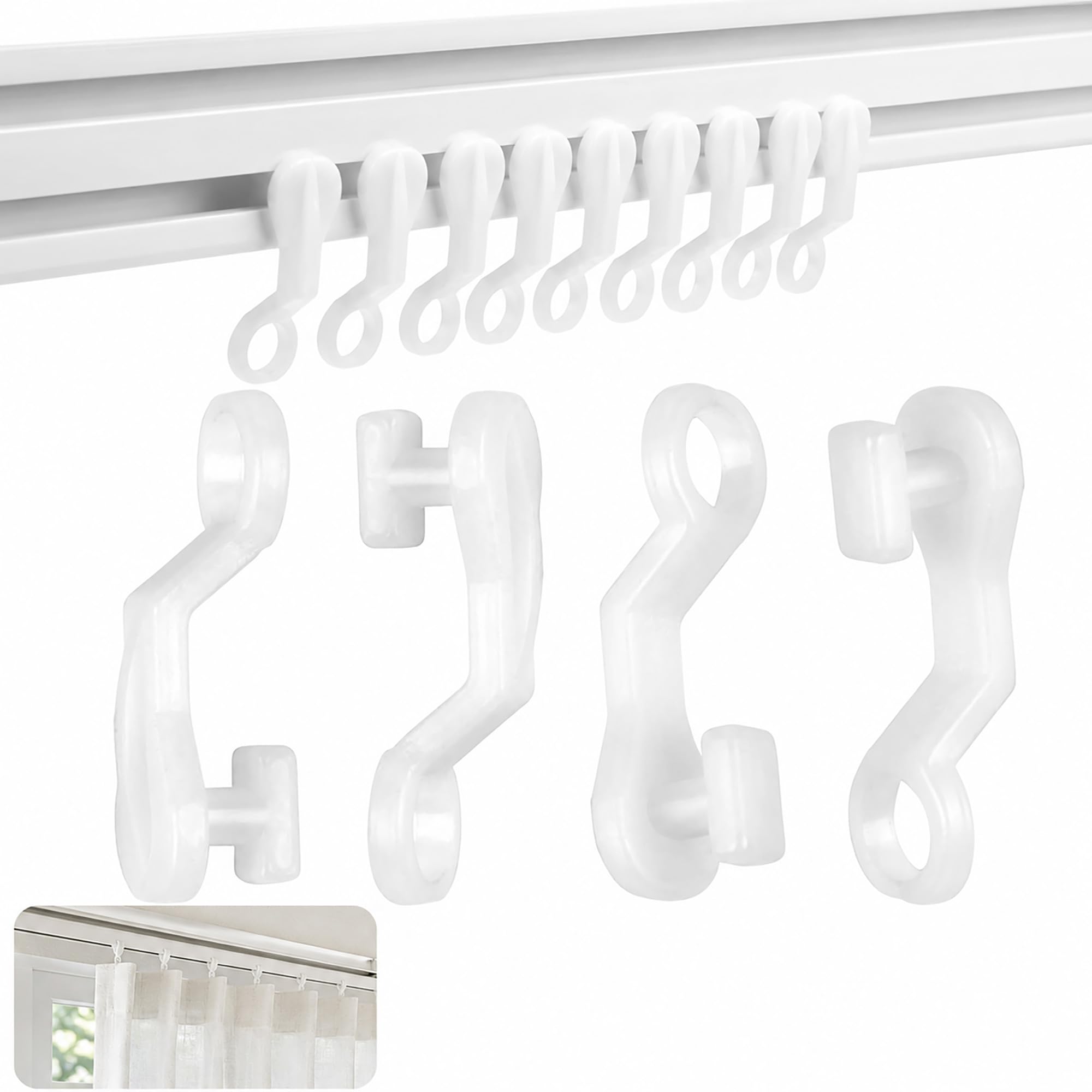 100 Pcs Curtain Track Gliders and Hooks, Drapery Rail Replacement Set
