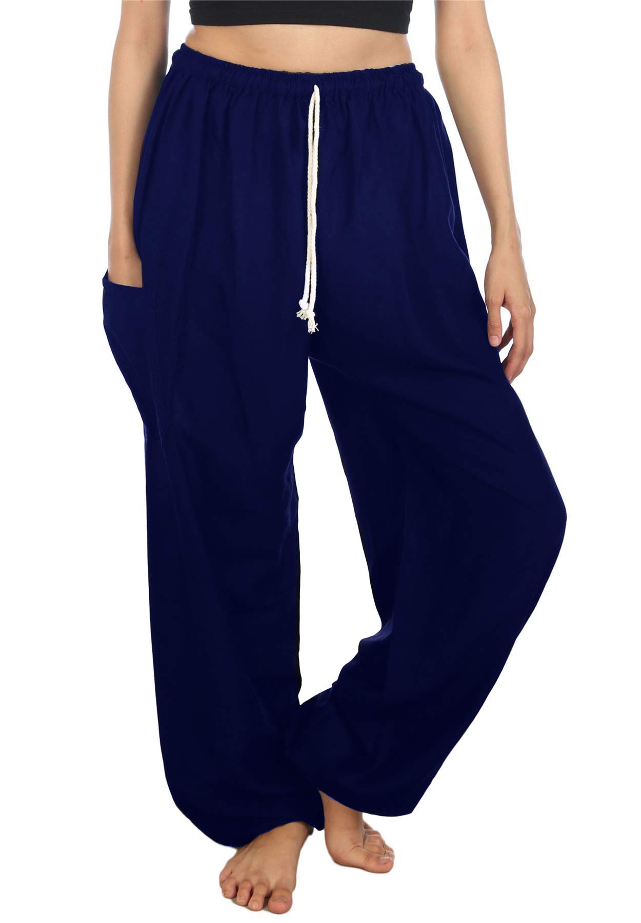 Lofbaz Women's Drawstring Harem Solid Bohemian Hippie Rayon Pants Dark Blue 4XL