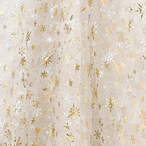 Deconovo DIY Tree Skirt Sheer Festival Organza Glittering Shining Fabric for Birthday Wedding Party Decorations, 59W x 118L Inch, Various Snowflake Gold Foil