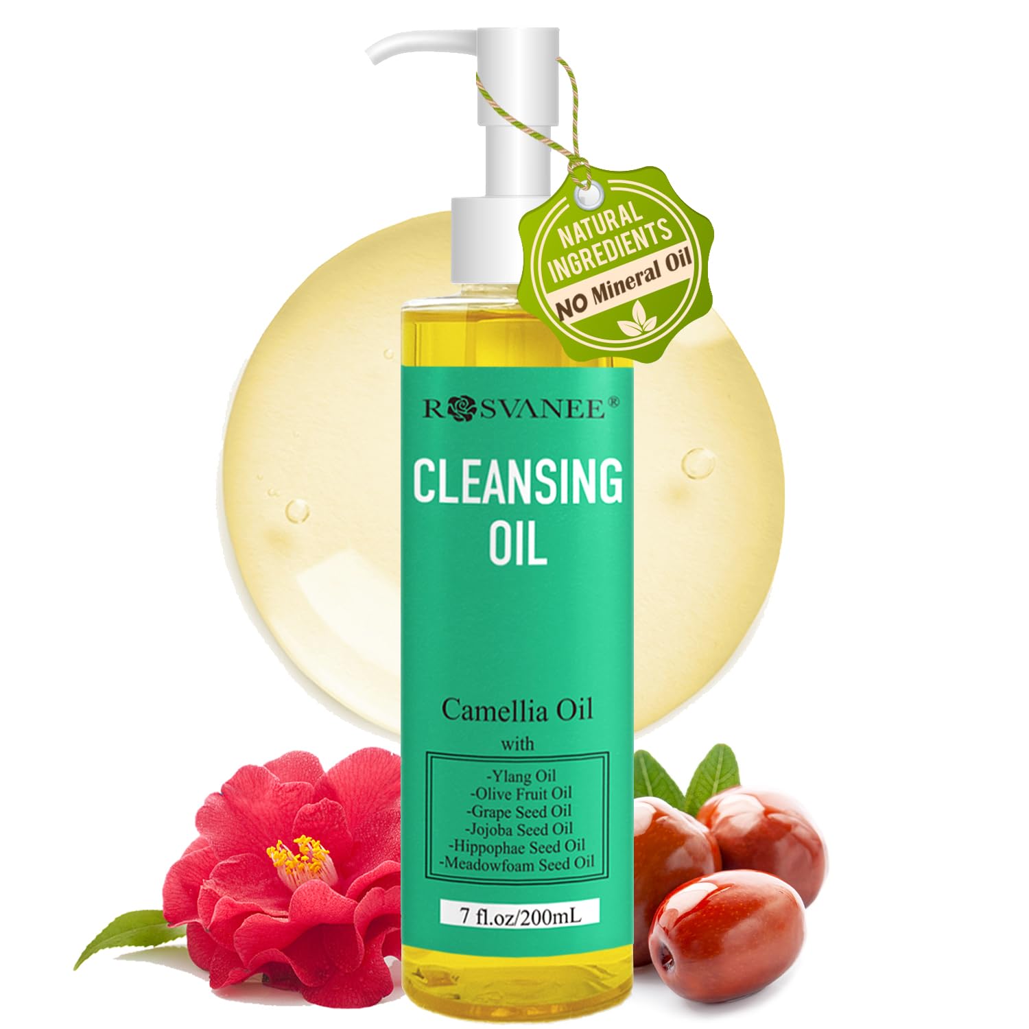 Camellia Cleansing Oil, Natural Facial Oil Cleanser with Olive & Jojoba, Makeup Remover, Pore Control, Leave Skin Soft&Hydarated, 200ml