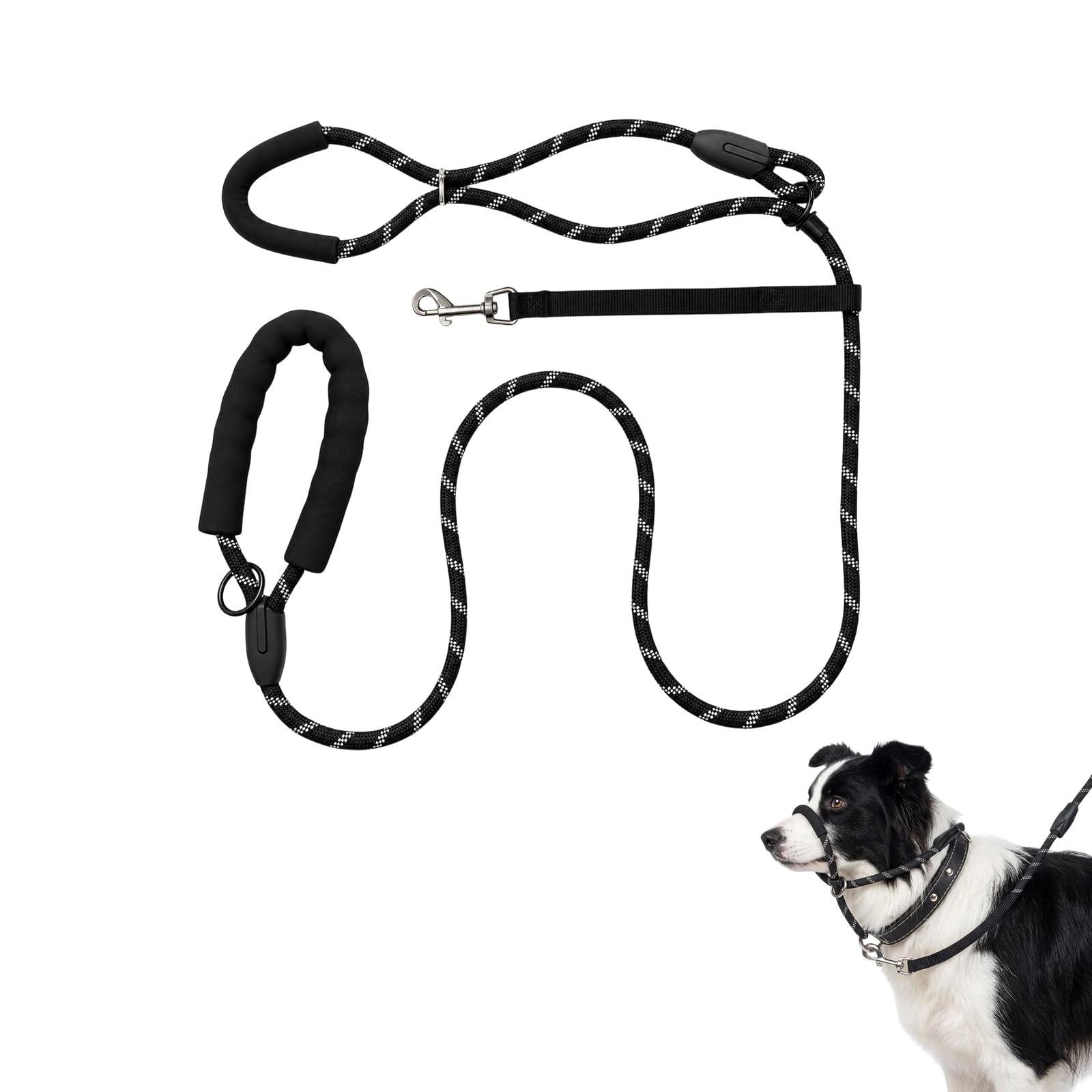 Figure of 8 Dog Lead Anti Pull, Slip Lead for Dogs, No Pull Dog Lead with Comfortable Handle, Figure 8 Dog Lead Ideal for Obedience Training Daily Use and Urban Walks(Black)