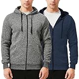 TEX2FIT 2-Pack Zip Up Hoodies for Men, Fleece Full Zip Hoodie Sweatshirt (2pcs Set) (Dark Grey/Blue Melange/X-Large)