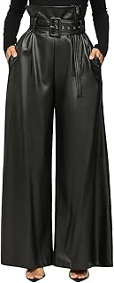 Leather Pants for Women High Waisted Faux Leather Straight Wide Leg Pant...