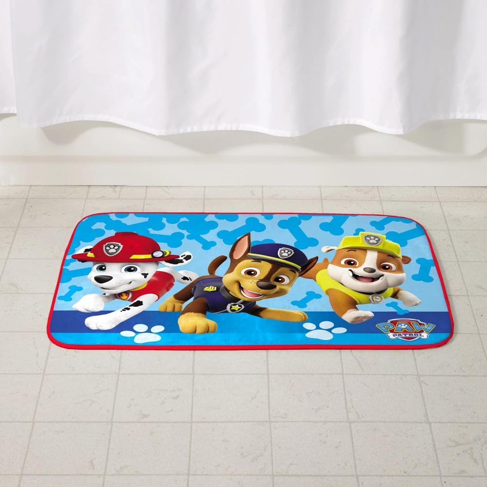Nickelodeon Paw Patrol, tappetino da bagno per bambini, in schiuma di poliestere, antiscivolo, 30 x 20 cm, blu