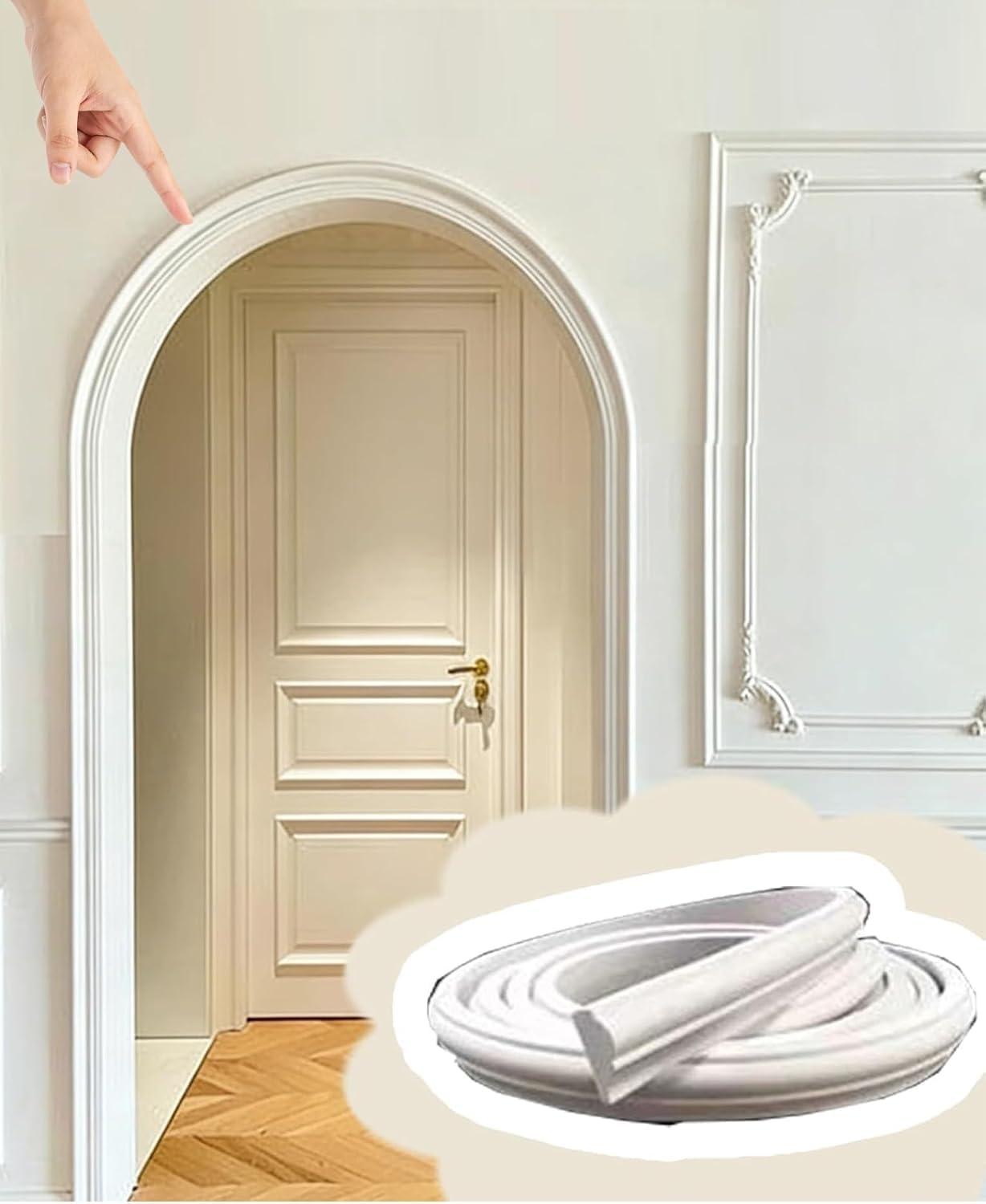 Kit di modanature 3D Flessibili, modanature per telai di Porte in PVC ritagliabili, da 1 a 10 Metri, Bianco Latte verniciabile (123ft/7m)