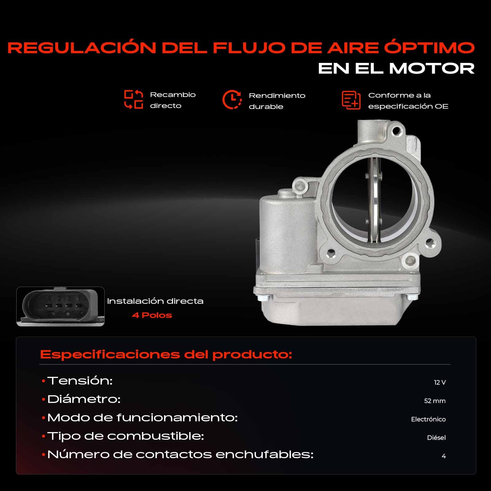 Frankberg Válvula de mariposa cuerpo de mariposa 4 Polos 7V2Q9E926AB | Compatible con: Fiesta VI CB1 CCN,Focus II Turnier DA DS FFS,Focus II DA DP HCP