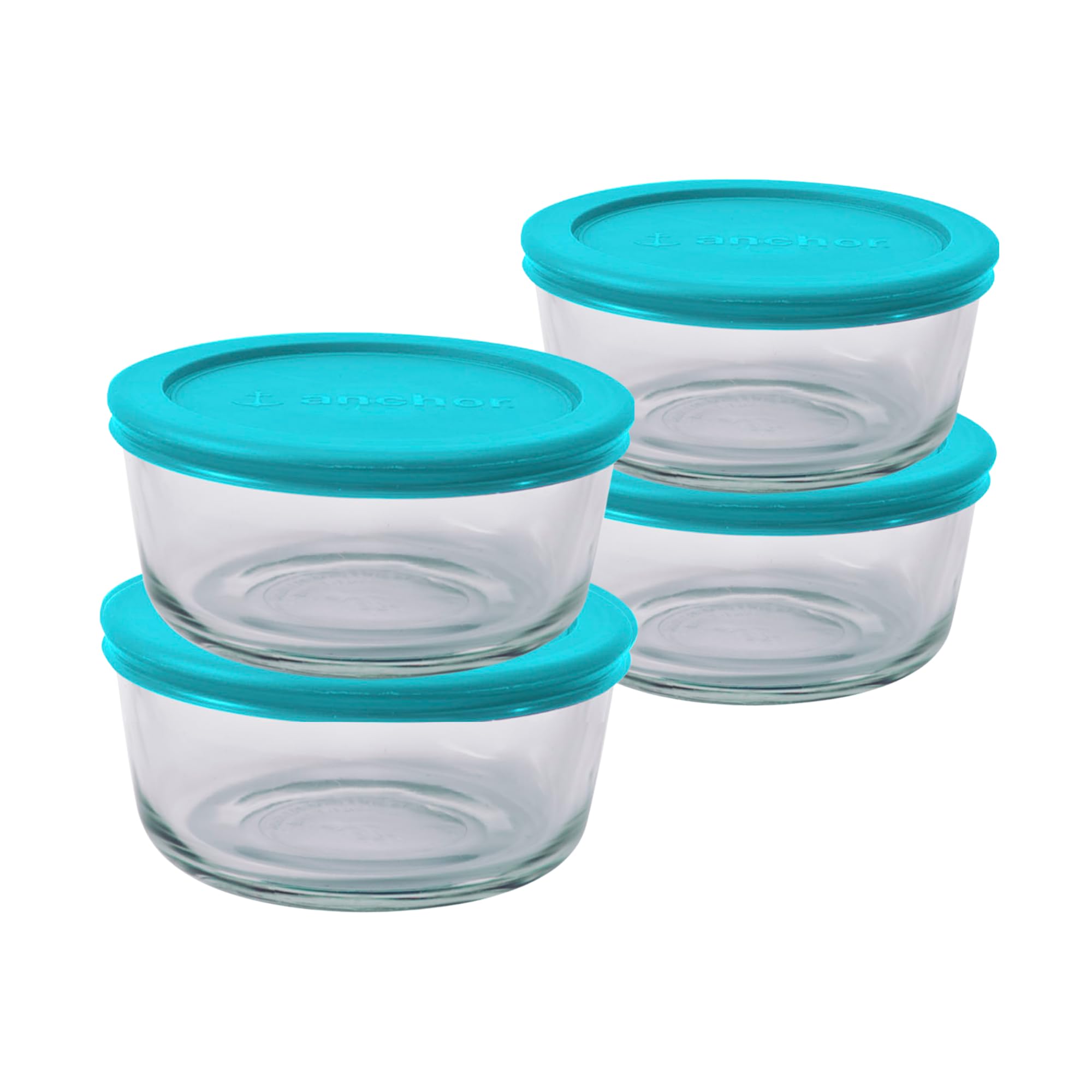 Anchor Hocking SnugFitTM Round Food Storage Containers with Lids (4-Piece, 4-cup, Teal, oven-safe)