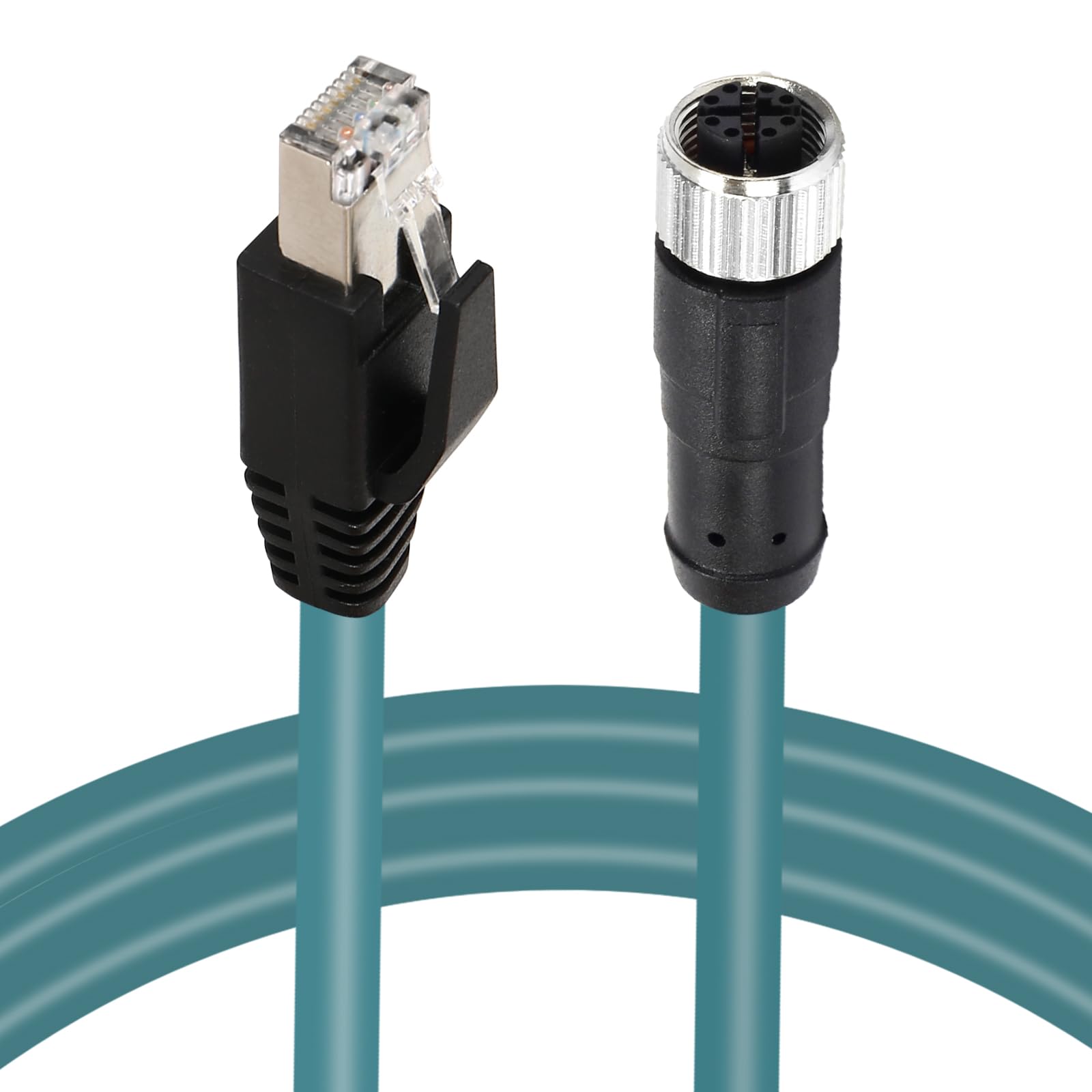 Photo 1 of Solnique M12 X-Coded 8-Pin Female to RJ45 Cat7e Ethernet Patch Cable, Industrial Automation Actuator Sensor Profibus Network Switch Cord