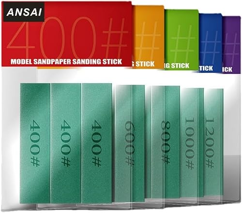 ANSAI Hobby Tools Pro - Juego de 15 bloques de lijado manual lavables, reutilizables (grano 400# 600#800#1000#1200)