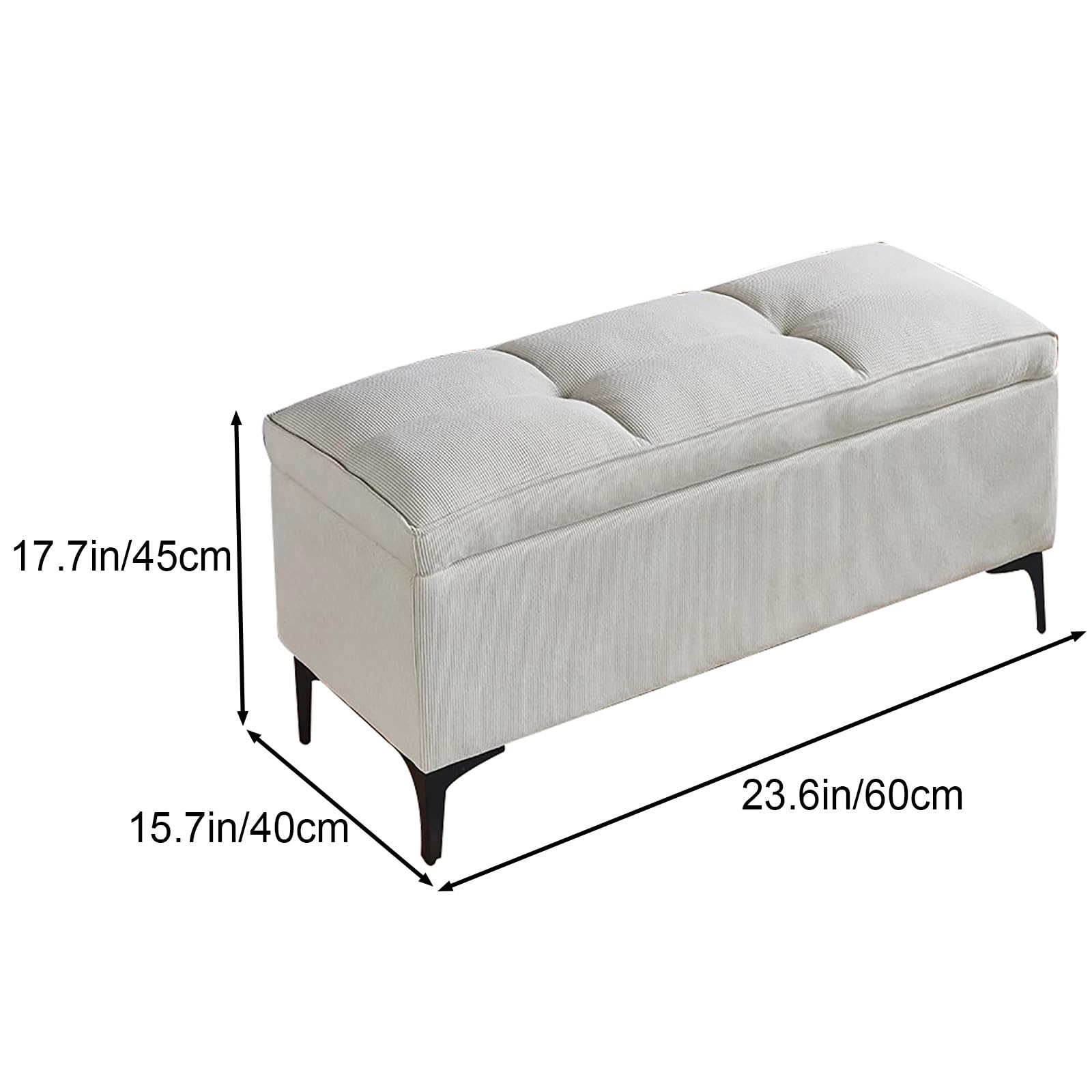 Bancos de Almacenamiento de Pana, Banco de Entrada, Puff Almacenaje al Pie de la Cama, para Dormitorio, Guardarropa y Sala de Estar(White,23.6in/60cm)