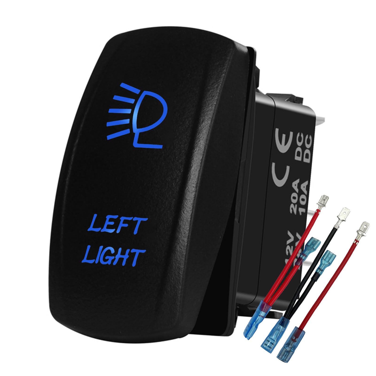 BACAUTOPARTS Blue Led Left Lights Rocker Switch with Jumper Wires 5P On Off Laser Toggle Switch for Car Boat Truck 5th Wheel RV Travel Trailer Tractor