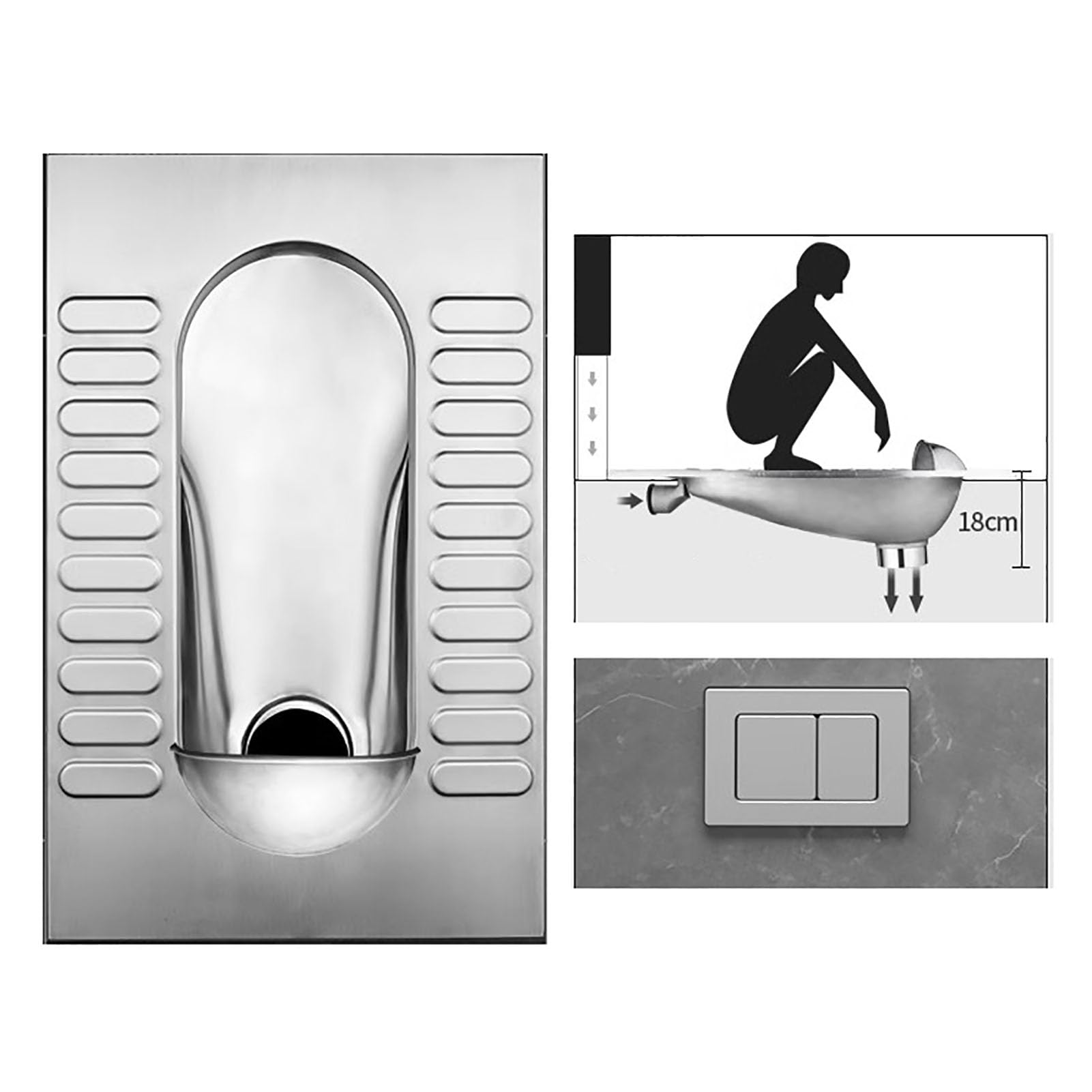 VAYEODEYU 304 Stainless Steel Squat Toilet Odorless Public Restroom(F)