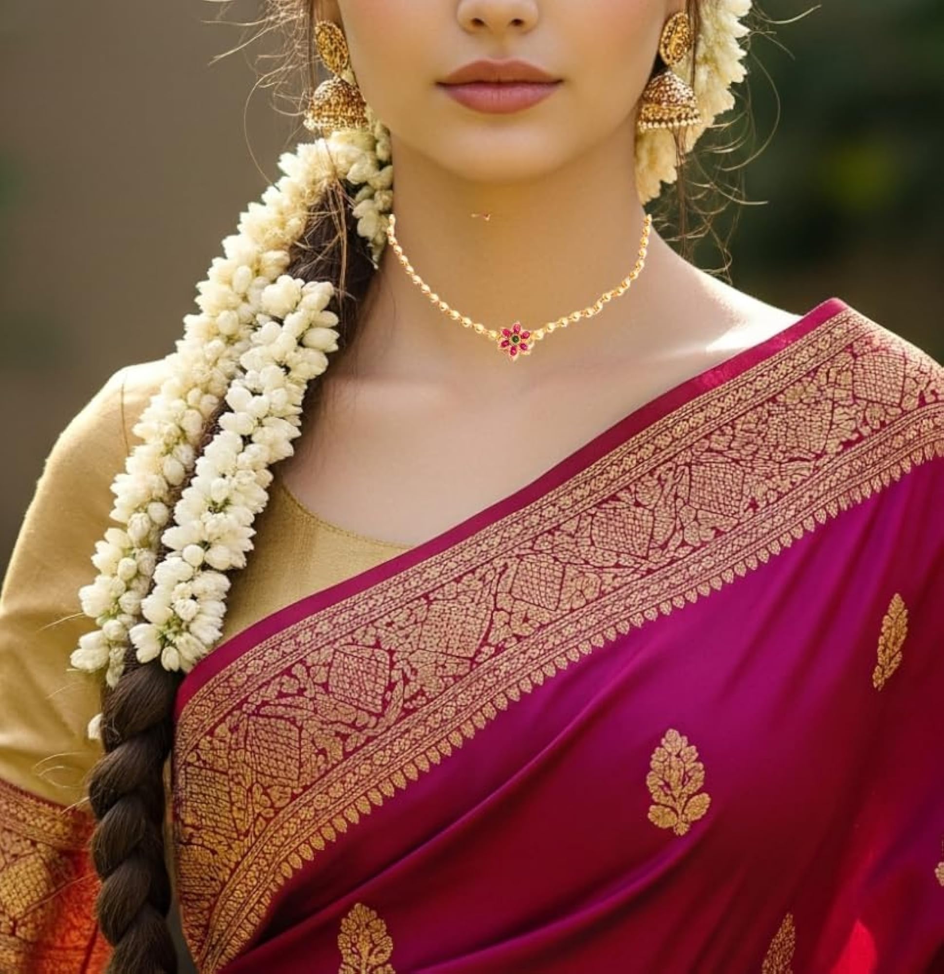 Emerald Green & Ruby Temple Jewellery Necklace Set