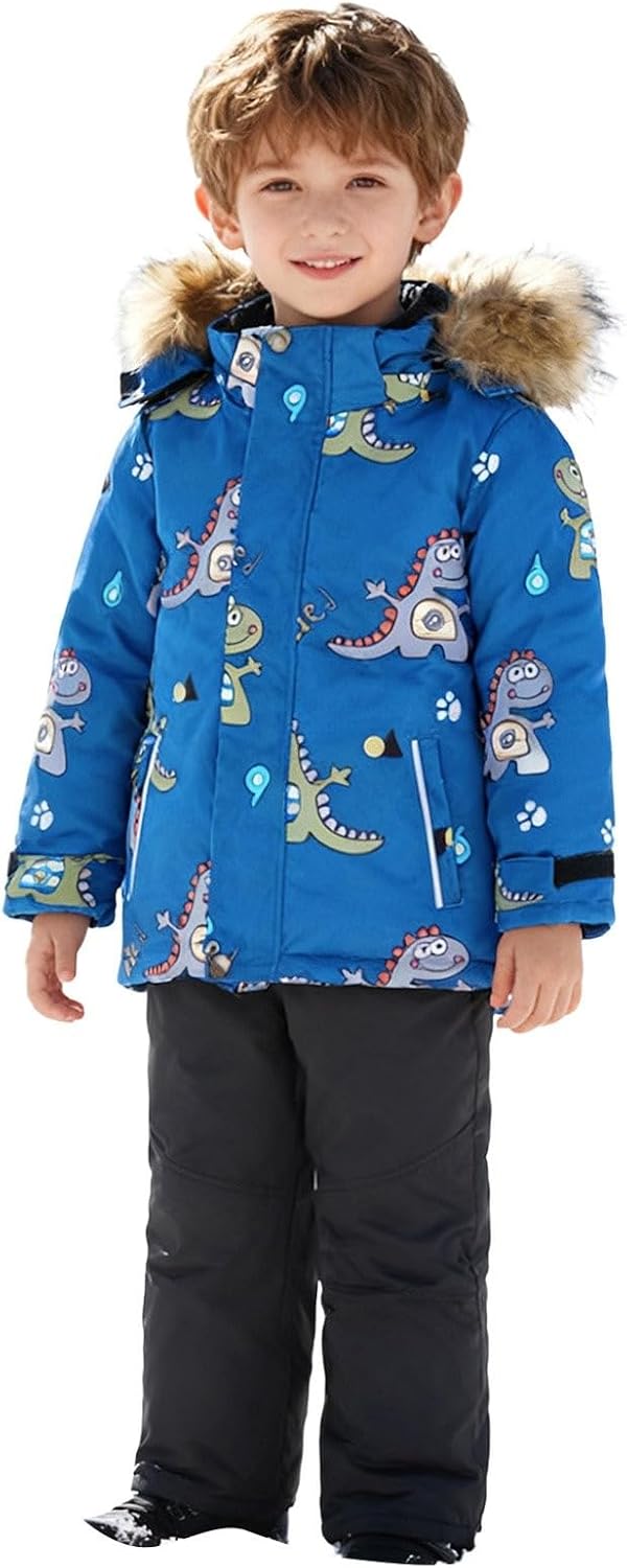 Boys Girls Insulated Snowsuit 2 Piece Ski Outfits Toddler Winter Jacket and Snow Pants Bib Overalls Set Snow Suit Windproof